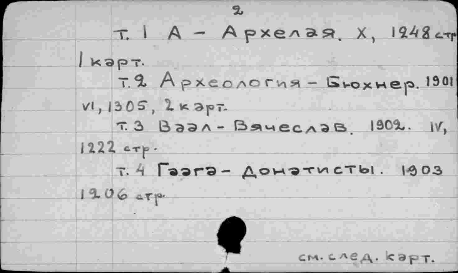 ﻿%
Т. I А - А рхеАая. х, 1248
VI, 13 05-, 2 к Эрг-
т. 3 Зээл- Вячеслав. 190%.
1222 стГ-
т. 4 Па’ЭГ-'Э— Дом'ЭТ'л С.ТЫ .	1-С 03
I % Оуо ^гр-
см- с ле/\. карт.